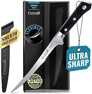 Cutluxe Fillet Knife for Fish & Meat  7" Razor Sharp Boning Knife  Flexible High Carbon German Steel, Full Tang Ergonomic Handle Design, Grilling Gifts for Men  Artisan Series