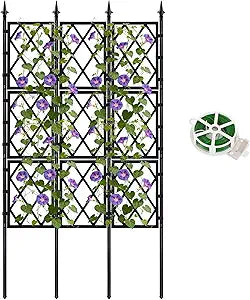 5.25FT Metal Garden Trellis for Climbing Plants Outdoor and Indoor, Black Iron Pipe Support Fence Climbing Plant Frame Wall Trellis with Garden Twist Tie for Ivy Vines Vegetable Flower