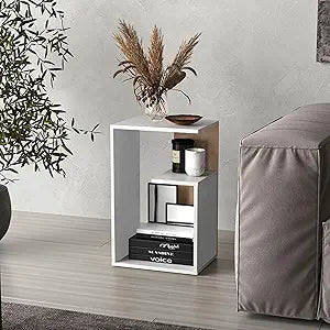 Tuhome Everet 25-Inch High Three-Tier Side Table with Tray-Style Top and Dual Lower Shelves, Compact End Table for Living Room, Sofa Side Storage, Modern Small-Space Organizer for Coffee, Dcor