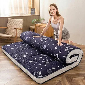 MAXYOYO Navy Star Futon Mattress, Padded Japanese Floor Mattress Quilted Mattress Topper, Extra Thick Folding Sleeping Pad Breathable Floor Lounger Guest Couch for Camping, Twin
