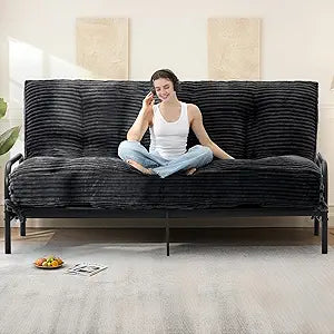 10" Futon Mattress Queen Size, Ultra Thick Futons Sofa Couch Bed Sleeper Sofa Bed, Versatile Floor Futons Japanese Floor Mattress for Adults, Black (Frame Not Included)
