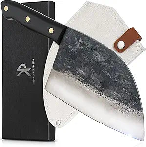Kitchen perfection Handmade Meat Cleaver Knife for Meat Cutting - Professional 7" Serbian Chef Knife - Made of High Carbon Steel - Hand Sharpen Butcher Knife with Canvas Sheath, Unique Gifts for Men