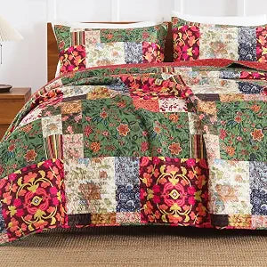Queen Quilt Set for Bed - Patchwork Quilts Queen Size, Comforter Coverlet Bedspread Reversible 90"x90" with 2 Pillow Shams