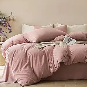 JELLYMONI Duvet Cover Queen Size - 100% Washed Cotton Comforter Cover with Linen-Like Texture, Breathable & Soft Bedding for Modern Home, Guest Room and Everyday Use,1 Duvet Cover & 2 Pillowcases