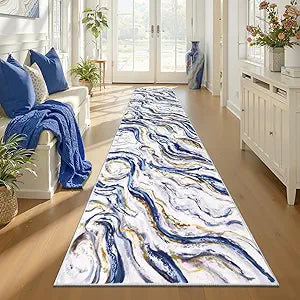 Yamaziot 2x10 Washable Runner Rug for Kitchen Hallways, Modern Abstract Non-Slip Rug with Rubber Backing, Stain Resistant & Low Pile Carpet Runner for Bedroom, Laundry, Entrance,Blue