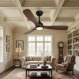 TCL Waterproof Ceiling Fan with Lights: 52 Inch 3 Blade Ceiling Fan with Remote Control, Quite Reversible DC Motor, 6 Speed, Noiseless, Downrods Ceiling Fans for Outdoor (Black + Walnut, 52inch)