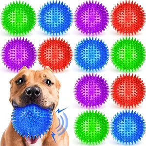 12 Pack 4.5 Heavy Duty Squeaky Dog Balls for Medium Large Dogs Large Spiky Ball Toys for Aggressive Chewers Pet Training Clean Teeth Outdoor, 4 Colors