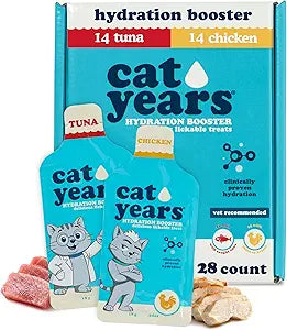 Cat Years Daily Lickable Cat Treat, Squeezable Hydration Booster, Supplement for Cats (Chicken & Tuna (Pack of 28))