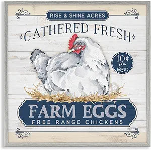 Farm Fresh Eggs Rustic Farmhouse, 12 x 12 Inch Framed Gicle Print