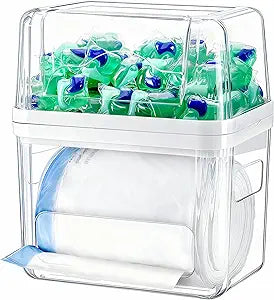iCASA Trash Bag Dispenser and Dishwasher Pod Organizer, 3 in 1 Dish Pod and Trash Bag Holder Large Garbage Bag Dispenser, Laundry Detergent Pods & Tabs Container Kitchen Under Sink Organizer
