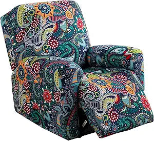 KRFOONN Stretch Recliner Slipcovers Printed Recliner Chair Covers 4-Piece Lazy Boy Recliner Covers Non Slip Reclining Furniture Protector Sofa Couch Cover with Elastic Bottom for Kid Pet, T7