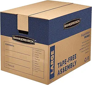 Bankers Box Large Prime Moving Box 6 Pack, Reinforced Handles, Tape-Free Assembly, Attached Lid, 18-in x 18-in x 24-in (0062904)