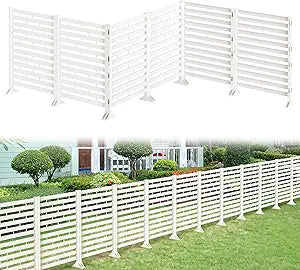 Fence Privacy Screen 12 Pack Garden Fence Outdoor Air Conditioner Fencing Panels Plastic Hide Trash Can Pool Equipment Enclosure with Stand for Outside Backyard Patio Blacony Deck, White