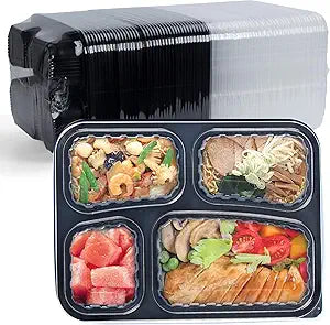 No Pre-Wash To Go Containers - Shrink-Wrapped Ready to Use 40 Pack 34oz | 4-Compartment Leak-Resistant | BPA Free Shatterproof Flexible PP | Microwave Safe, Bulk Catering & Leftover Storage