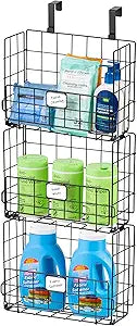 IRIS USA Over The Door Organizer, 3 Pack, Hanging or Wall Mounted Metal Wire Basket, Spice Rack Bathroom Cabinet Closet Laundry Pantry Door Organizer, Wall Baskets, Durable Easy Assembly, Black