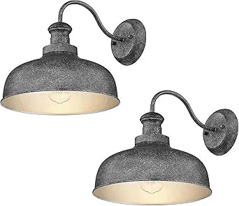 Outdoor Barn Light Fixture, 11.5 Inch Farmhouse Exterior Vintage Wall Mount Lighting, Anti-Rust Weather Resistant Industrial Outside Wall Sconces for House Porch Patio(Antique Silver,2Pack)