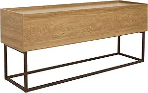 Sunnydaze 54.75-Inch Wide Industrial Console Table with Pull-Down Front Panel and 2 Inner Compartments - Brown