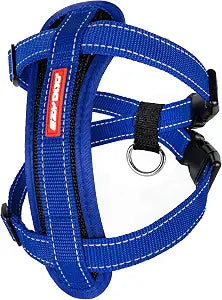 EzyDog Chest Plate No Pull Dog Harness  Escape Proof Harness with Reflective Stitching and Comfort Padding for Easy Walks, Training & Control - Car Restraint Included (Medium, Blue)