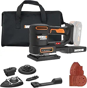 WORX Cordless Sander, 20V 10,000 orbits/minute Electric Sander, 5-in-1 Functions, Tool-less Sanding Pad Change, Tool Only, PowerShare