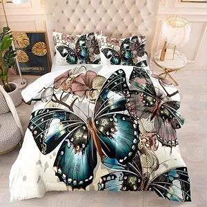 DYcolor Luxury Butterfly Retro Romantic Comforter Set 3PC Teens Adults