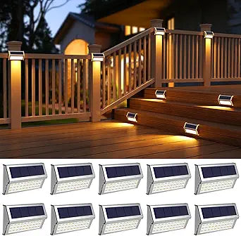 ROSHWEY Deck Lights, 10 Pack 30 LED Deck Lights Solar Powered Outdoor Waterproof, Patio Step Lighting Outdoor Decor, Stainless Steel Backyard Lamp for Garden Yard Porch Stair Railing, Warm White