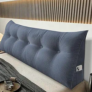 Blue Corduroy Triangular Headboard Pillow Twin Bed Wedge Cushion for Headboard Large Bolster for Headboard