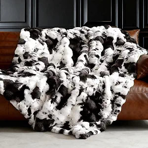 VFROO Ultra Plush Bubble Faux Rabbit Fur Blanket  950GSM Thick Fluffy Throw Blanket for Bed, Couch, Sofa, Home Decor or Mothers Day Birthday Gifts for Women, 50"  60", Black Cow