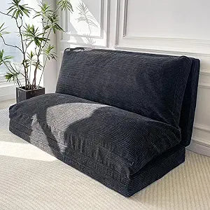 MAXYOYO Folding Sofa Bed, Extra Thick and Long Floor Sofa Convertible Chair with Washable Cover, Floor Couch Lounge Bean Bag Bed for Living Room, Black, 54x95 Inch