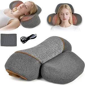 Gifts for Family, 3-in-1 Electric Neck Massager Pillow for Bed - Pillow Massage Neck Hump for Shoulder Pain, with Vibrating Heating and Traction Function