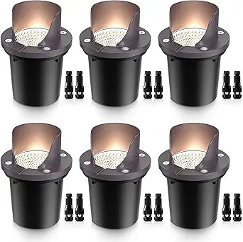 SUNVIE 12W Low Voltage Landscape Lights Waterproof Outdoor In-Ground Lights Shielded LED Well Lights 12V-24V Warm White Landscape Lighting for Pathway Garden Fence Deck, 6 Pack with Wire Connectors