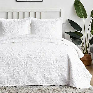 Hansleep Queen Quilt White Quilts Queen Size 3 Pieces (1 Quilt, 2 Shams)