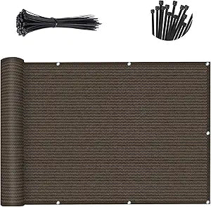 SUNLAX 3'x13' Brown Balcony Privacy Screen Fence Windscreen Cover Fabric Shade Netting Mesh Cloth with Grommets UV Protection for Patio, Backyard, Porch, Railing Shield 90%