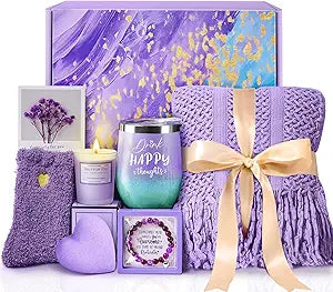 Birthday Gifts for Women Mom Sister Friends Wife Daughter Grandma Her, Lavender Self Care Package Get Well Soon Relaxing Spa Gift Baskets w/Blanket, Unique Christmas Mothers Day Thank You Gifts