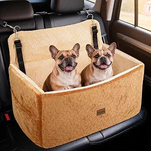 Dog Car Seat for Large Medium Dogs up to 60 lbs  Elevated Dog Booster Seat for Cars with Extra-Safe 14in High Front, Memory Foam Cushion, Washable Cover, Backseat Pet Car Bed (Brown)