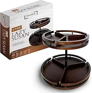 2 Tier Lazy Susan Organizer  12" Bamboo Rotating Spice Rack Organizers with Adjustable Height Turntable for Cabinet, Pantry, Medicine Cabinet, Kitchen, Spinning Bathroom Counter Top Organizers