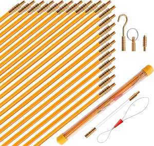 KOOTANS 22FT Fiberglass Electrical Wire Running Kit Wire Fishing Tools Fish Tape Wire Puller Through Wall Cable Snake Fish Rods Kit with Different Attachments