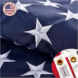 Embroideries American US Flag 3x5 Outdoor Made in USA - Heavy Duty Vivid Color United States Flag Banners with 2 Brass Grommet
