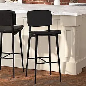 Taylor & Logan Verta Contoured Faux Leather Bar Stools, Black/Black