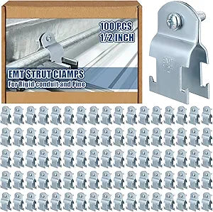 Landhoow Emt Pipe Universal Strut Clamps Strut Channel Accessory Electro Galvanized Conduit Clamp with Bolt and Nut, Rigid Pipe Tool(1/2 Inch,Silver,100 Pcs)