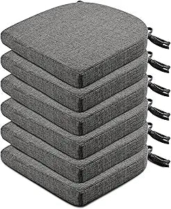 Wellsin Chair Cushions for Dining Chairs 6 Pack - Kitchen Chair Cushions with Ties and Non-Slip Backing - Dining Chair Pads 16"X16"X2", Dark Gray