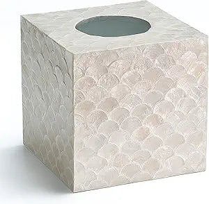 CHI AN HOME 5.8 Capiz Tissue Box Cover, Square Decorative Tissue Holder with Bottom Slider, Handmade Bathroom Accessories, Elegant White Cube for Vanity, Bedroom, Office & Coastal Dcor (Natural)