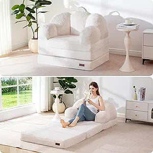MAXYOYO Folding Sofa Bed, Floral-Shaped Convertible Floor Sofa Couch with Backrest, 2 in 1 Comfy Lounger Bean Bag Chair with Handle, Floor Single Floor Couch for Living Room Bedroom, Beige