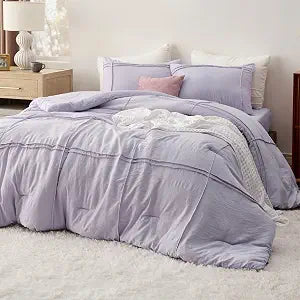 Bedsure Twin Comforter Set with Sheet - 3 Pieces Soft Lavender Purple Bedding, Grid Pinch Pleat, All Season Lightweight Fluffy Bed Set with Solid Boho Comforter, Pillowcase & Sheet