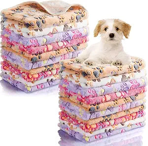 Chumia 40 Pcs Dog Blankets Soft Fluffy Fleece Washable Puppy Sleep Blankets Small Mat for Pets Throw Warm Bed Mat for Dog Puppy Cat (Pink,White,Brown,Purple,Paw)