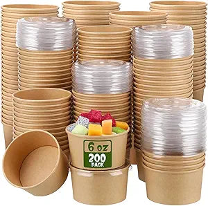 Fulmoon 200 Pack Paper Soup Containers with Lids Disposable Paper Food Storage Containers with Vented Lids Dessert Ice Cream Bowls Soup Cups for Restaurant (6 oz)