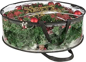 Clear Wreath Storage Bag 30 Inch, Christmas Container, Heavy Duty Protector With Handle for Holiday Seasonal Garland, 4Pcs