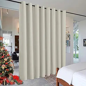 RYB HOME Blackout Office Room Divider Energy Efficient Furniture Protected Large Panel for Wall Space, Easy Hang on Rods or with Hooks for Dressing Room, Wide 15ft x Long 8ft, Natural, 1 Panel