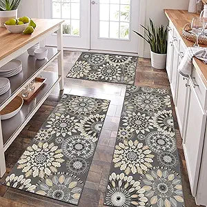 Bsmathom Boho Kitchen Rug Mat Sets 3 Piece, Farmhouse Non Slip Kitchen Rug Runner, Washable Non Skid Kitchen Rugs, Bohemian Kitchen Floor Mat for Hallway Entryway Laundry Room