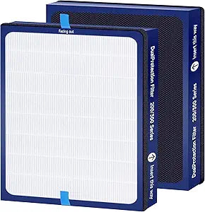 2 Packs Classic 200 300 Series DualProtection Replacement Filter Compatible with Blueair Classic 200/300 Series Air Cleaner Purifier Models 201, 203, 205, 215B, 250E, 270E, 303