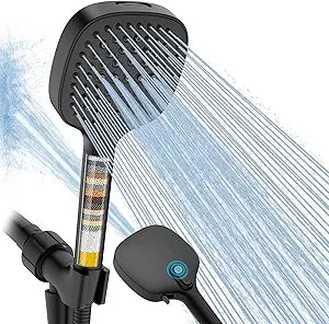 Filtered Shower Head with Handheld, High Pressure 7 Spray Showerhead with Filters, Detachable Shower Heads, Water Softener Filters for Hard Water - Remove Chlorine (Chrome) (Black)